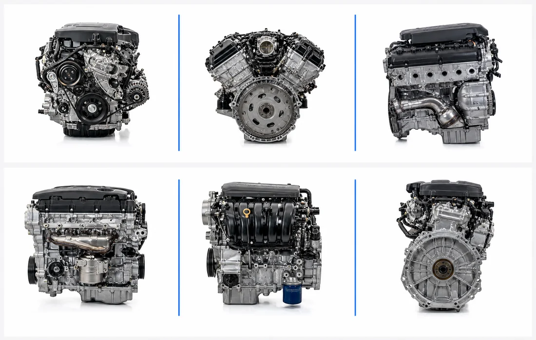 Organized grid of engine reference photos for a multi-model quotation
