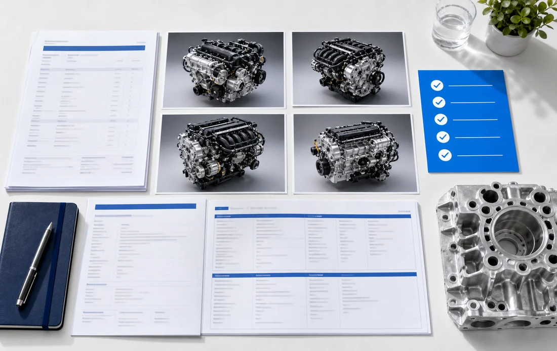 Engine quotation scope checklist beside product configuration photographs
