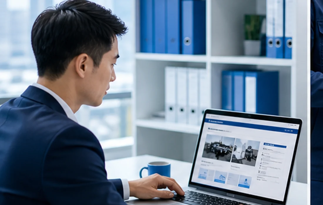 B2B buyer reviewing engine supplier product and company information