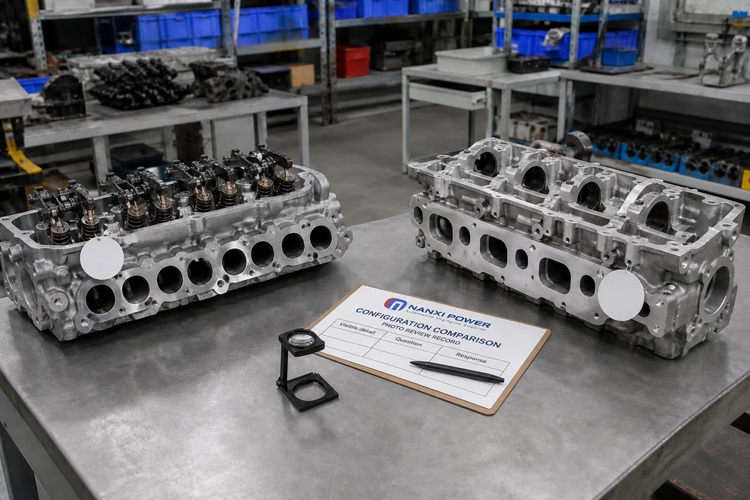Two unbranded cylinder head configurations beside a NANXI POWER configuration comparison record