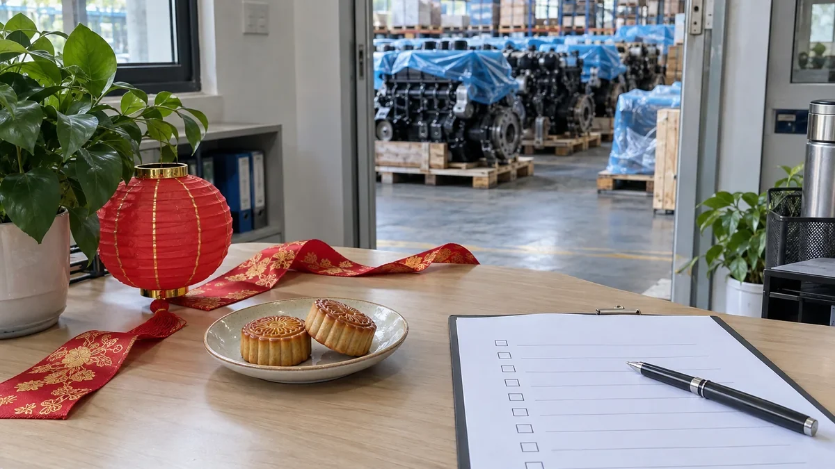 Inquiry checklist and mooncakes with engine pallets visible in the background
