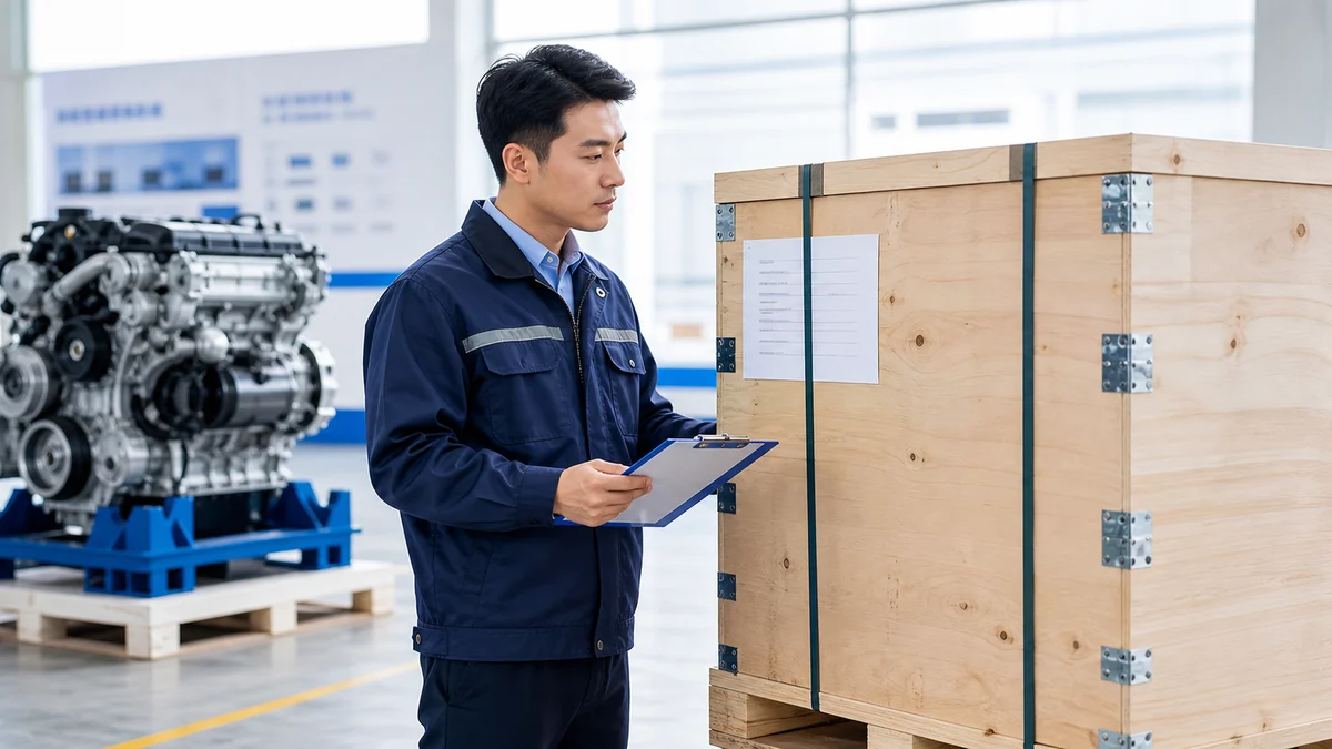 Китайский координатор по экспорту проверяет документы международного заказа двигателей